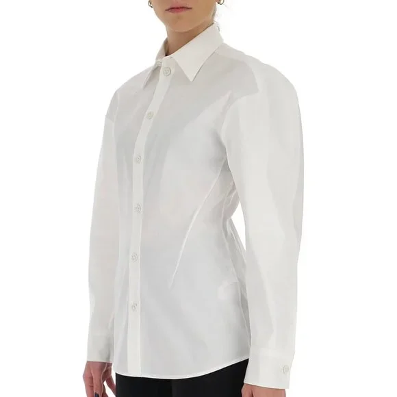 Bottega Veneta Size 4 White Collared Button Down Poplin Shirt with Triangle Back
